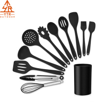 12-Piece Black Silicone Kitchen Cooking Utensils Set with Holder, Kitchen Tools